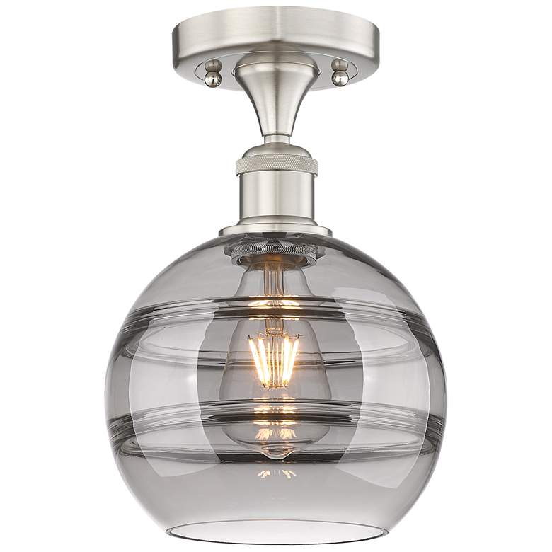Image 1 Edison Rochester 8"W Satin Nickel Semi-Flush Mount w/ Light Smoke Shad
