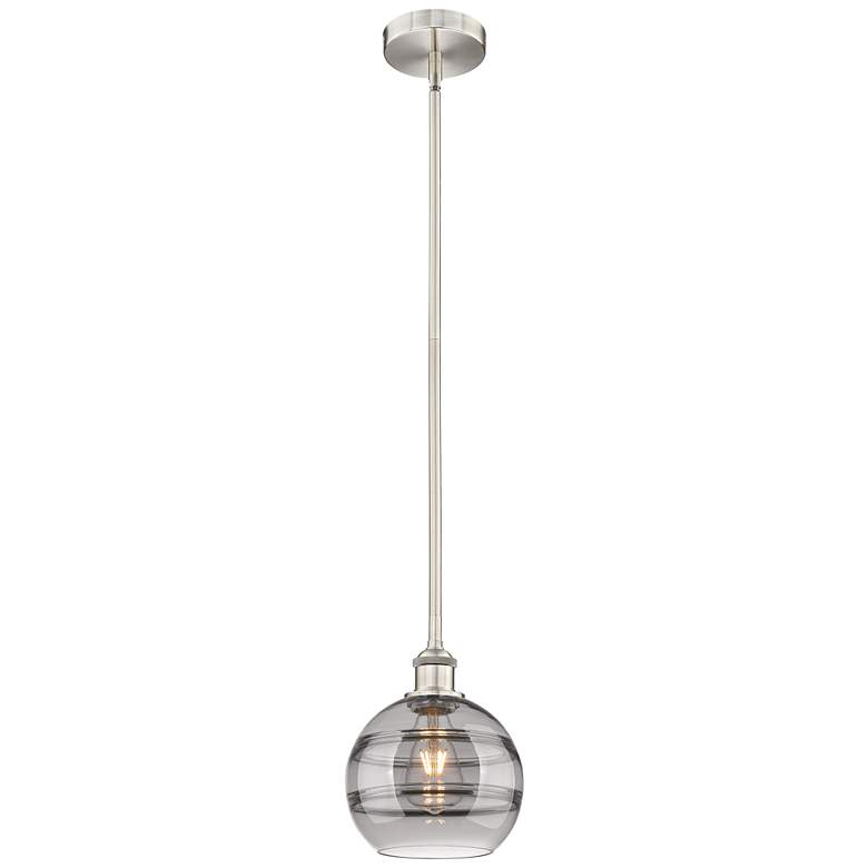 Image 1 Edison Rochester 8"W Satin Nickel Stemmed Mini Pendant w/ Light Smoke