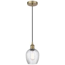Edison Salina 5" Antique Brass Corded Mini Pendant w/Spiral Fluted Sha