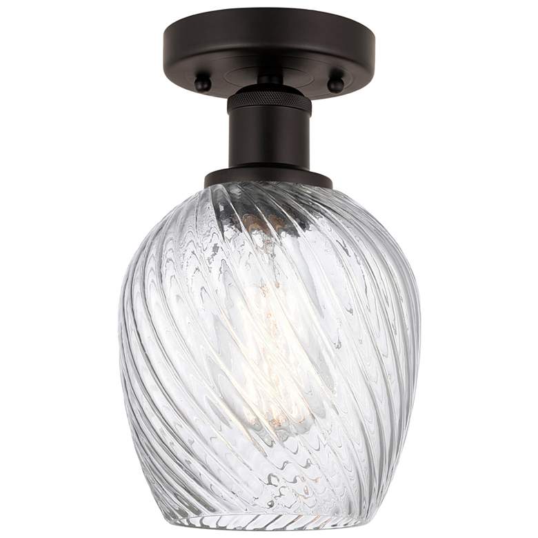 Image 1 Edison Salina 5" Bronze Semi Flush Mount w/ Clear Spiral Fluted Shade