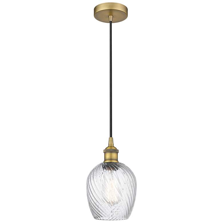 Image 1 Edison Salina 5" Brushed Brass Corded Mini Pendant w/Spiral Fluted Sha