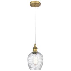Edison Salina 5" Brushed Brass Corded Mini Pendant w/Spiral Fluted Sha