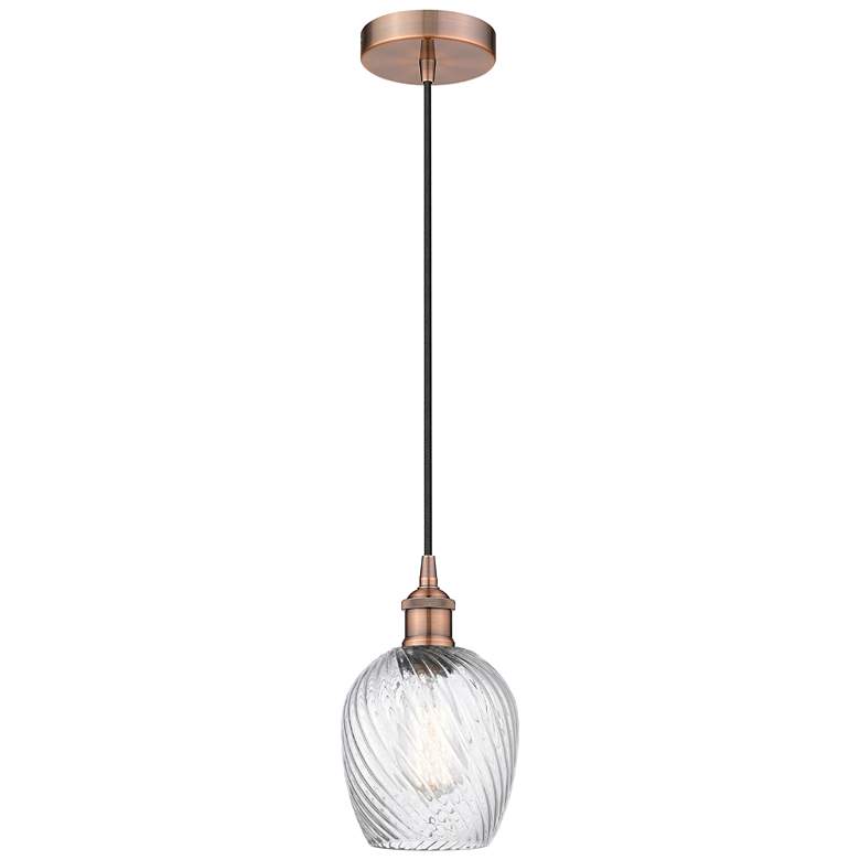 Image 1 Edison Salina 5" Copper Corded Mini Pendant w/ Clear Spiral Fluted Sha