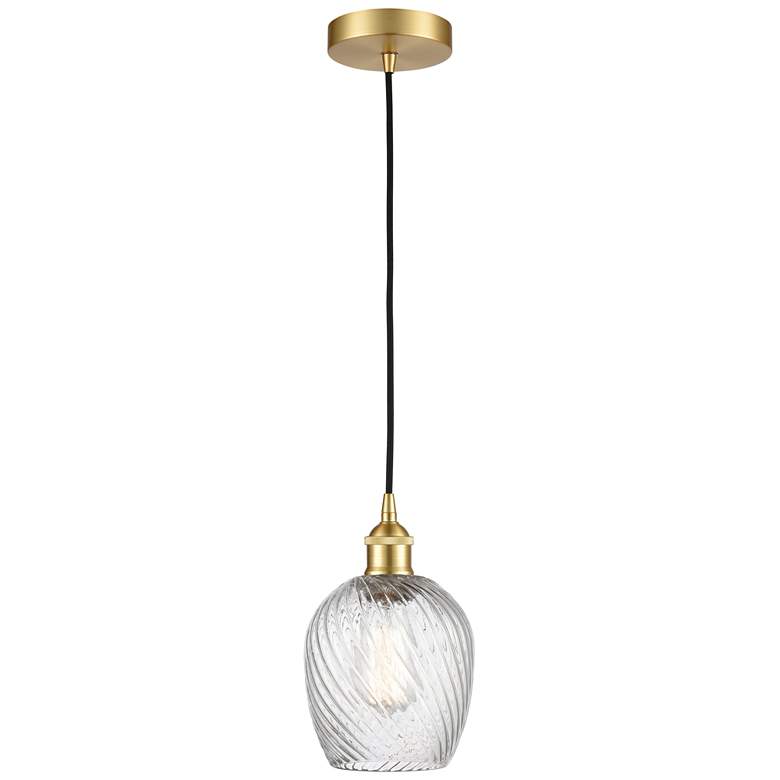 Image 1 Edison Salina 5" Gold Corded Mini Pendant w/ Clear Spiral Fluted Shade