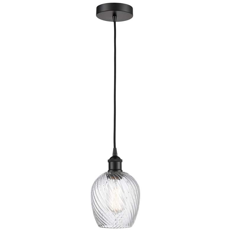 Image 1 Edison Salina 5" Matte Black Corded Mini Pendant w/Spiral Fluted Shade