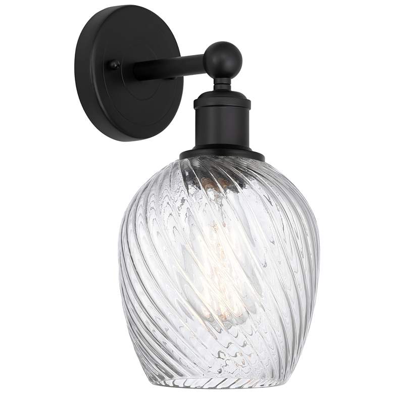Image 1 Edison Salina 5 inch Matte Black Sconce w/ Clear Spiral Fluted Shade