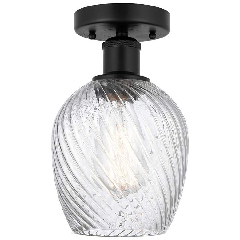 Image 1 Edison Salina 5" Matte Black Semi Flush Mount w/ Clear Spiral Fluted S