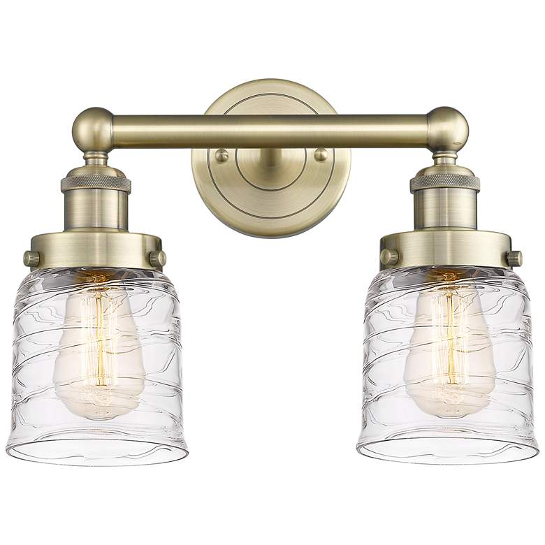 Image 1 Edison Small Bell 15.5 inchW 2 Light Antique Brass Bath Light w/ Swirl Sha
