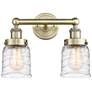Edison Small Bell 15.5"W 2 Light Antique Brass Bath Light w/ Swirl Sha