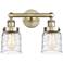 Edison Small Bell 15.5"W 2 Light Antique Brass Bath Light w/ Swirl Sha