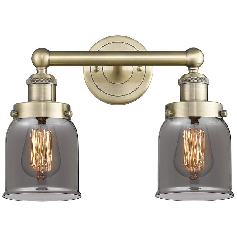 Image 1 Edison Small Bell 15.5 inchW 2 Light Antique Brass Bath Light With Smoke S