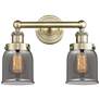 Edison Small Bell 15.5"W 2 Light Antique Brass Bath Light With Smoke S