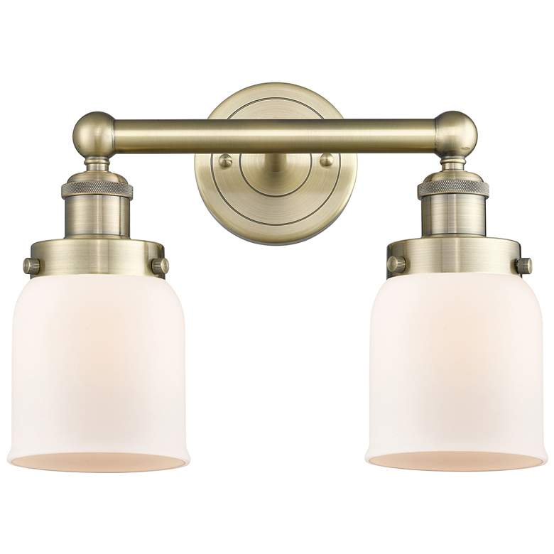 Image 1 Edison Small Bell 15.5 inchW 2 Light Antique Brass Bath Light With White S