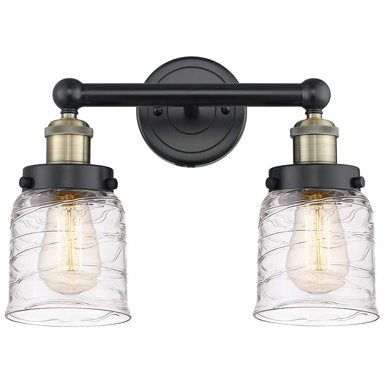 Image 1 Edison Small Bell 15.5"W 2 Light Black Brass Bath Light w/ Deco Swirl
