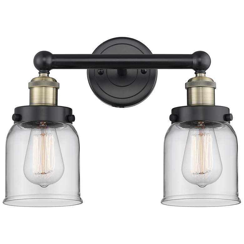 Image 1 Edison Small Bell 15.5"W 2 Light Black Brass Bath Light With Clear Sha