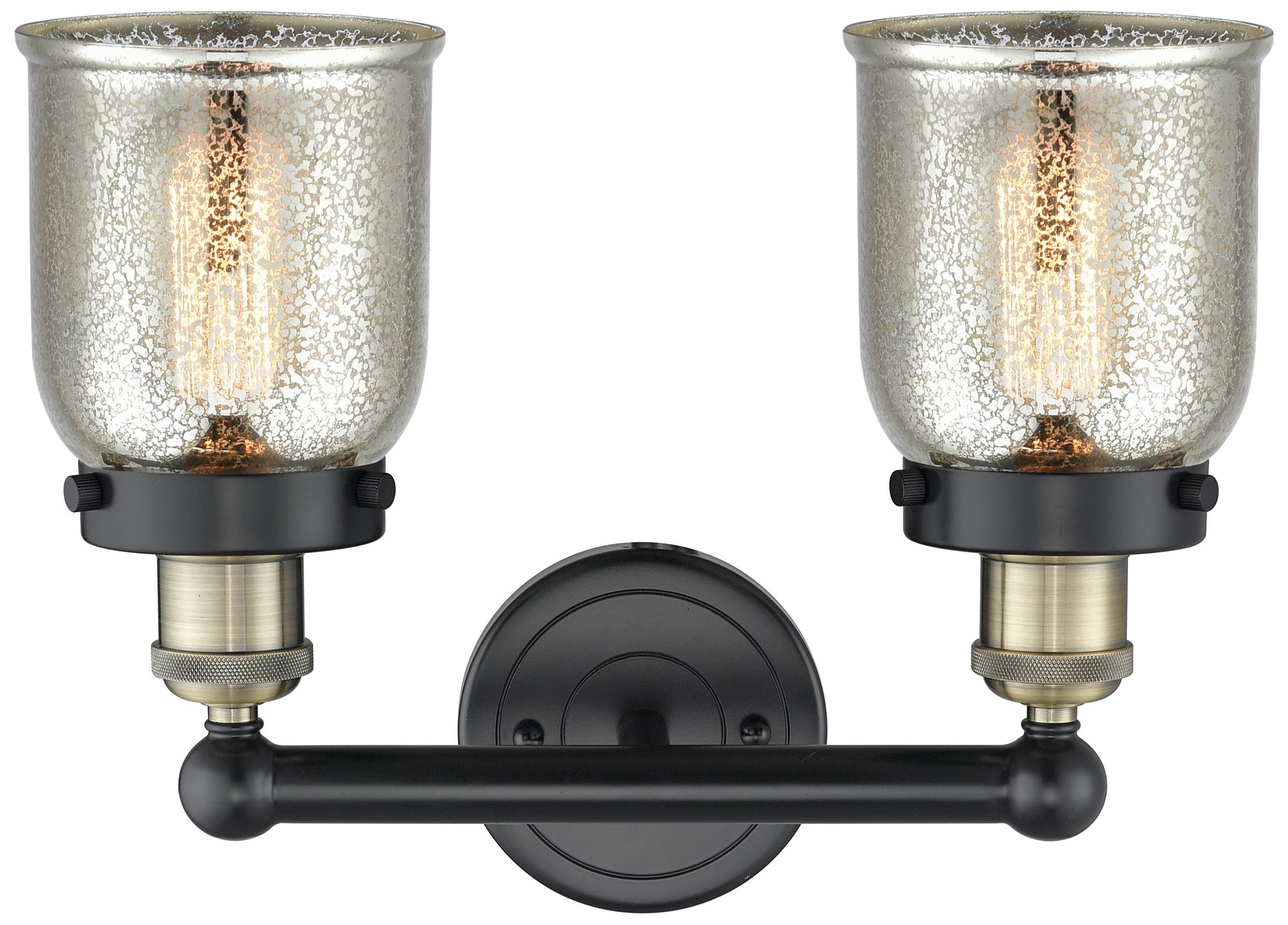 Image 2 Edison Small Bell 15.5"W 2 Light Black Brass Bath Light With Mercury S more views