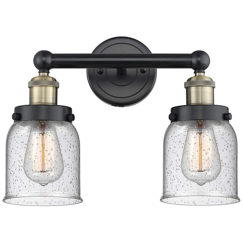 Image 1 Edison Small Bell 15.5"W 2 Light Black Brass Bath Light With Seedy Sha