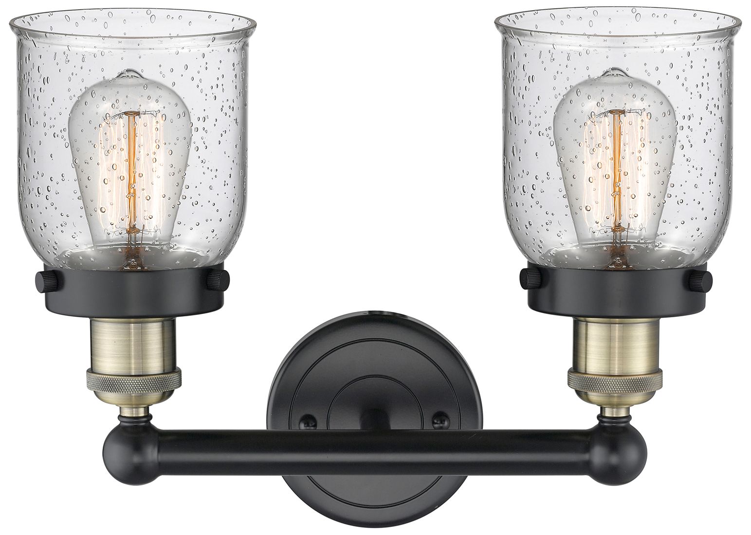 Image 2 Edison Small Bell 15.5"W 2 Light Black Brass Bath Light With Seedy Sha more views