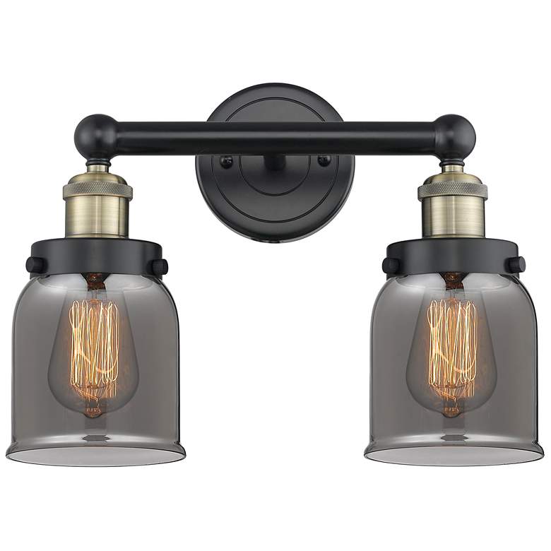 Image 1 Edison Small Bell 15.5"W 2 Light Black Brass Bath Light With Smoke Sha