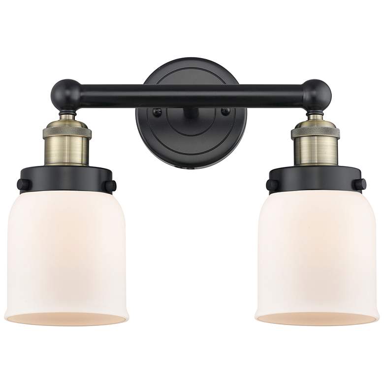 Image 1 Edison Small Bell 15.5"W 2 Light Black Brass Bath Light With White Sha