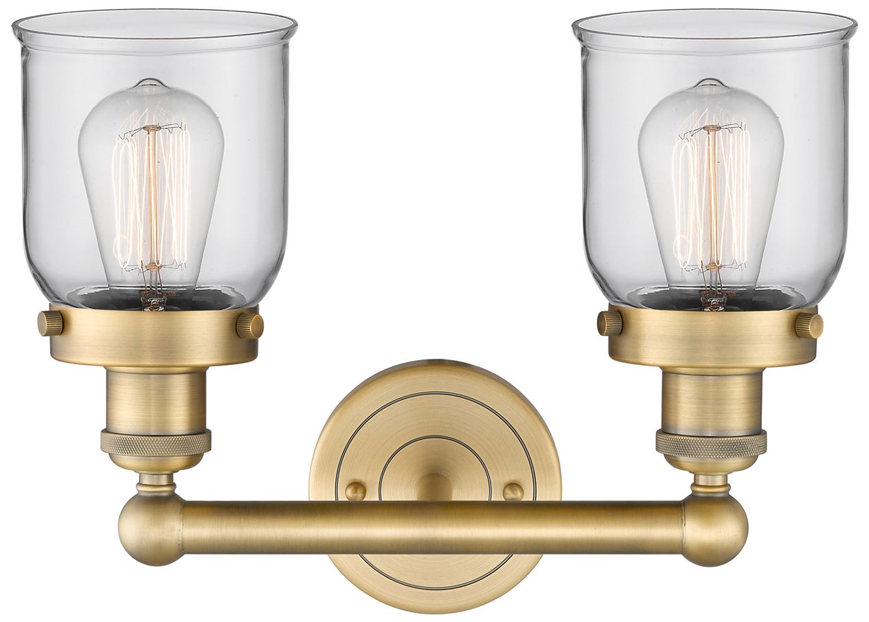 Image 2 Edison Small Bell 15.5"W 2 Light Brushed Brass Bath Light With Clear S more views