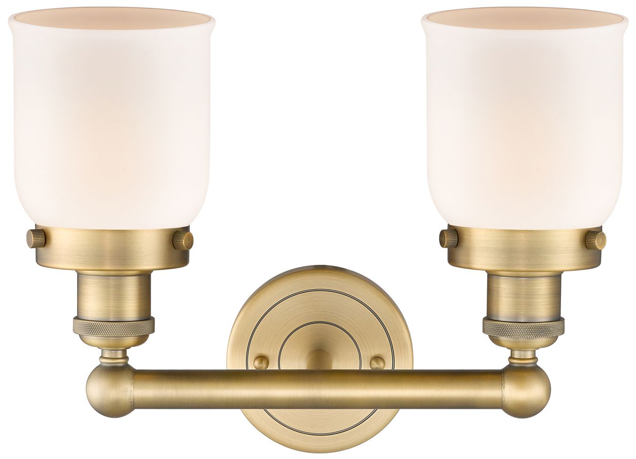 Image 2 Edison Small Bell 15.5"W 2 Light Brushed Brass Bath Light With White S more views