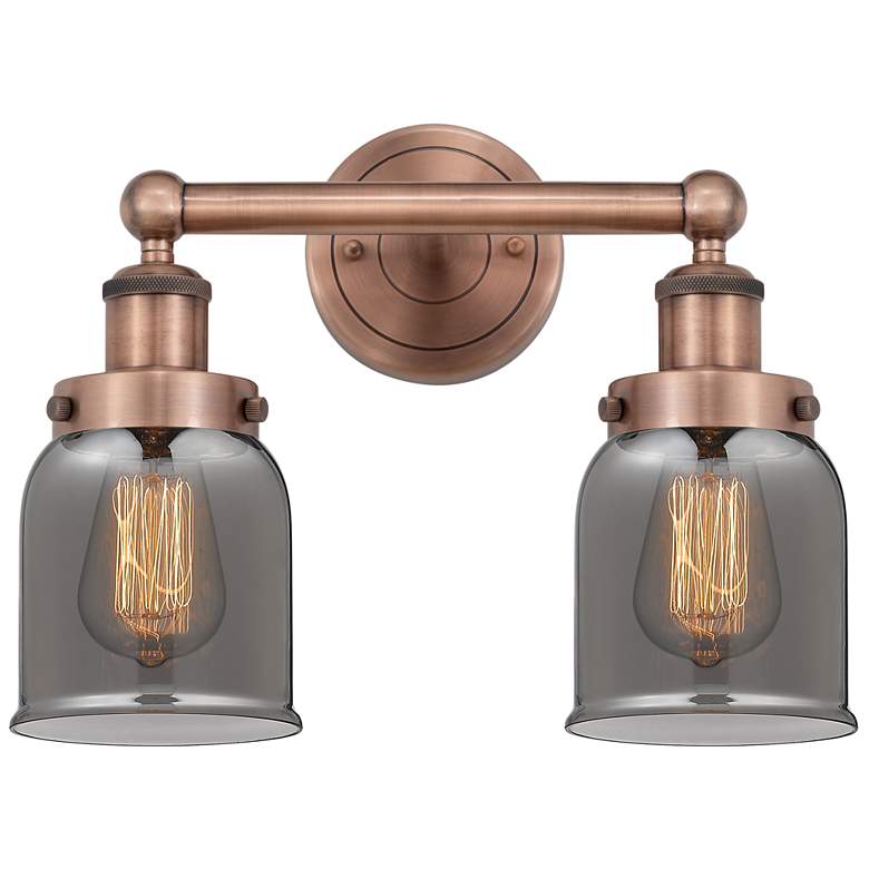 Image 1 Edison Small Bell 15.5"W 2 Light Copper Bath Light With Smoke Shade