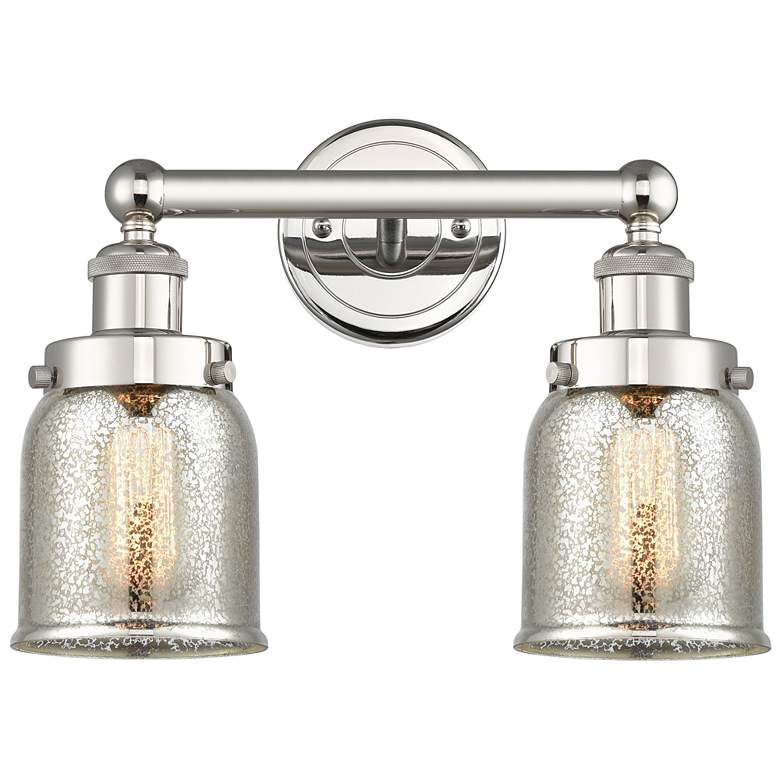 Image 1 Edison Small Bell 15.5 inchW 2 Light Nickel Bath Light w/ Mercury Shade