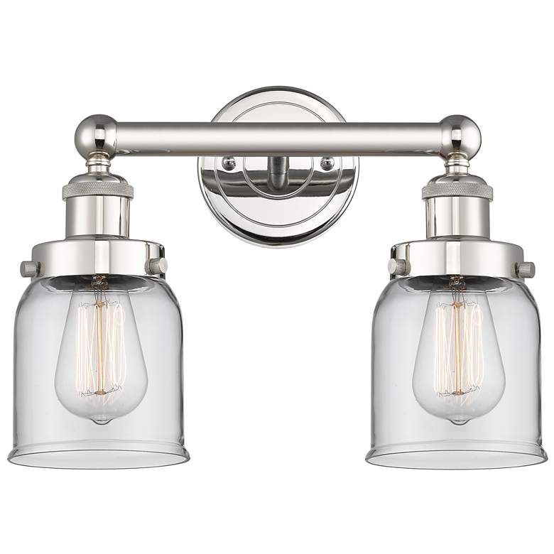 Image 1 Edison Small Bell 15.5 inchW 2 Light Polished Nickel Bath Light w/ Clear S