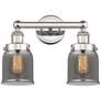Edison Small Bell 15.5"W 2 Light Polished Nickel Bath Light w/ Smoke S