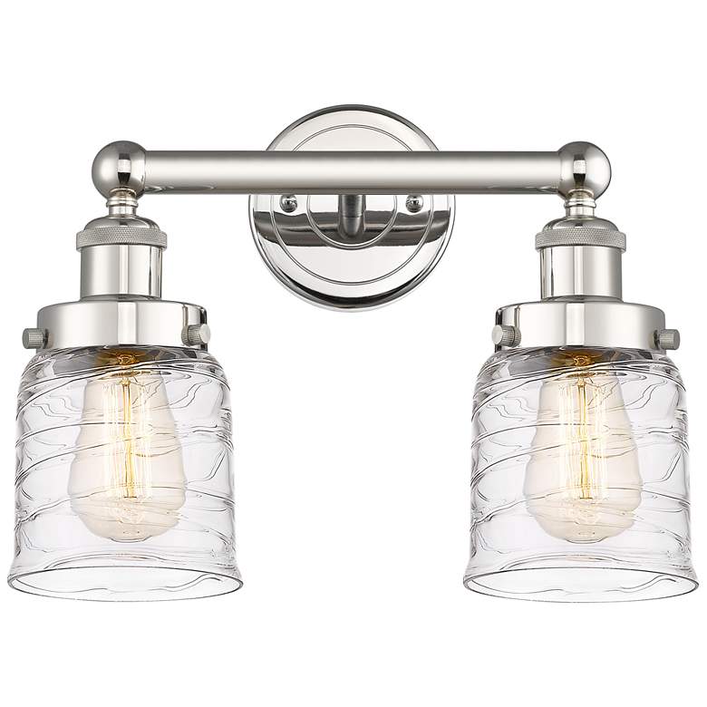 Image 1 Edison Small Bell 15.5 inchW 2 Light Polished Nickel Bath Light w/ Swirl S