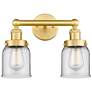 Edison Small Bell 15.5"W 2 Light Satin Gold Bath Light With Clear Shad