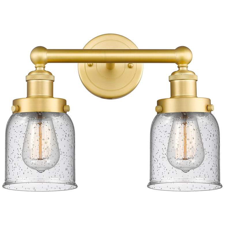 Image 1 Edison Small Bell 15.5 inchW 2 Light Satin Gold Bath Light With Seedy Shad