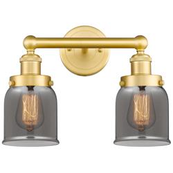 Edison Small Bell 15.5&quot;W 2 Light Satin Gold Bath Light With Smoke Shad