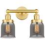 Edison Small Bell 15.5"W 2 Light Satin Gold Bath Light With Smoke Shad