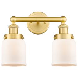 Edison Small Bell 15.5&quot;W 2 Light Satin Gold Bath Light With White Shad
