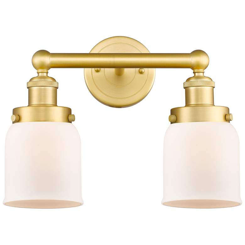 Image 1 Edison Small Bell 15.5"W 2 Light Satin Gold Bath Light With White Shad