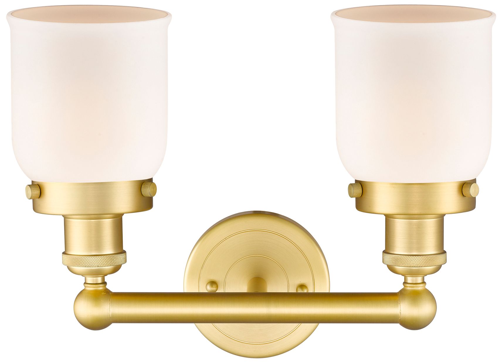 Image 2 Edison Small Bell 15.5"W 2 Light Satin Gold Bath Light With White Shad more views