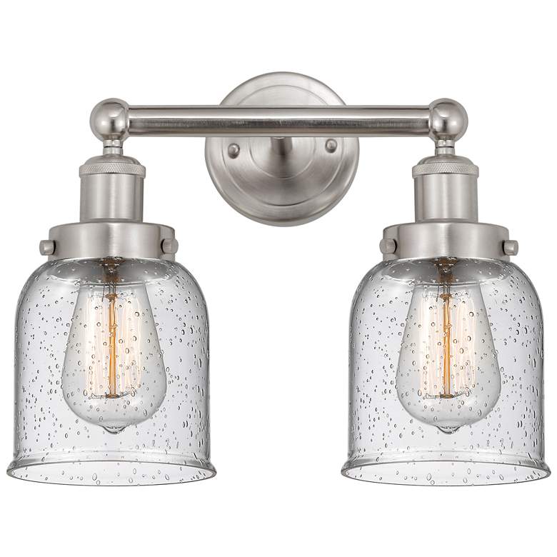 Image 1 Edison Small Bell 16" 2-Light Brushed Nickel Bath Light w/ Seedy Shade