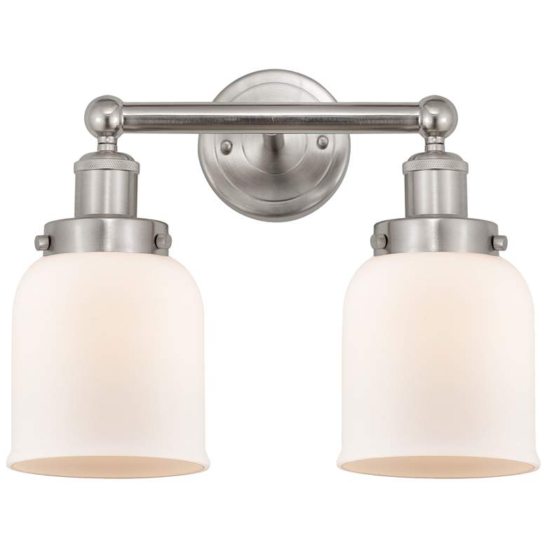 Image 1 Edison Small Bell 16" 2-Light Brushed Nickel Bath Light w/ White Shade