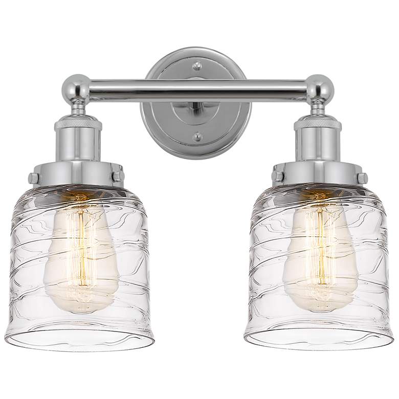 Image 1 Edison Small Bell 16" 2-Light Chrome Bath Light w/ Deco Swirl Shade