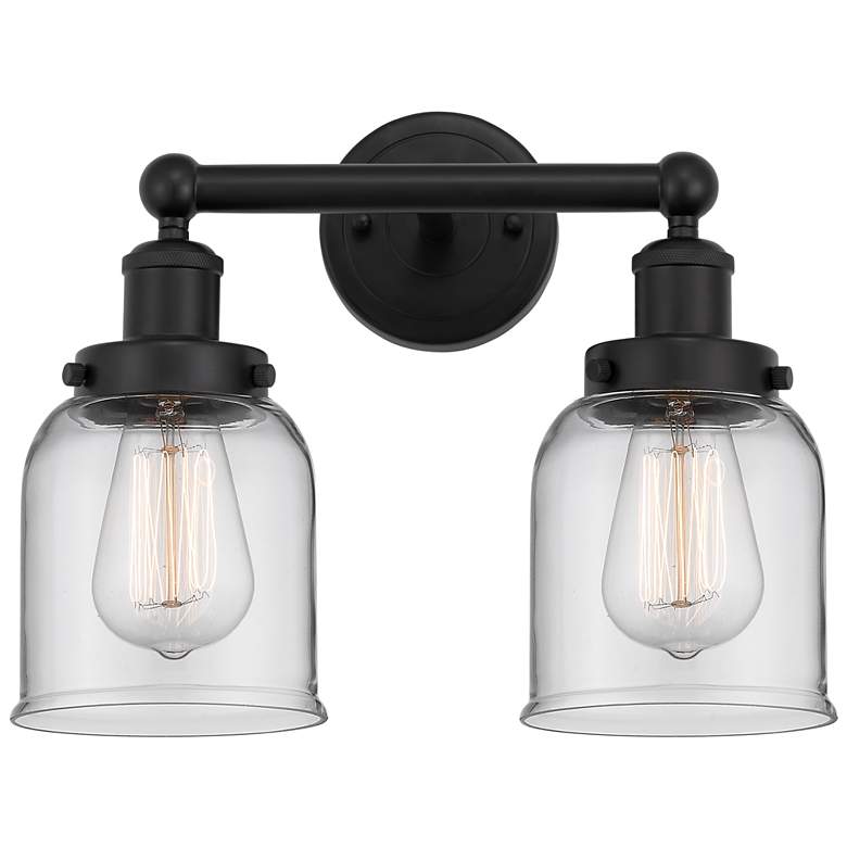 Image 1 Edison Small Bell 16" 2-Light Matte Black Bath Light w/ Clear Shade