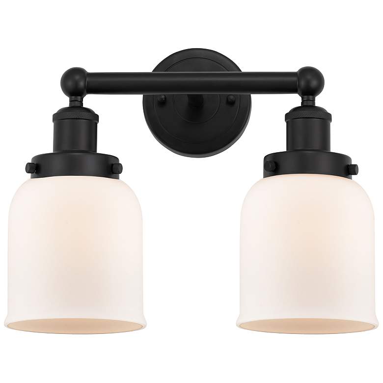 Image 1 Edison Small Bell 16" 2-Light Matte Black Bath Light w/ Matte White Sh