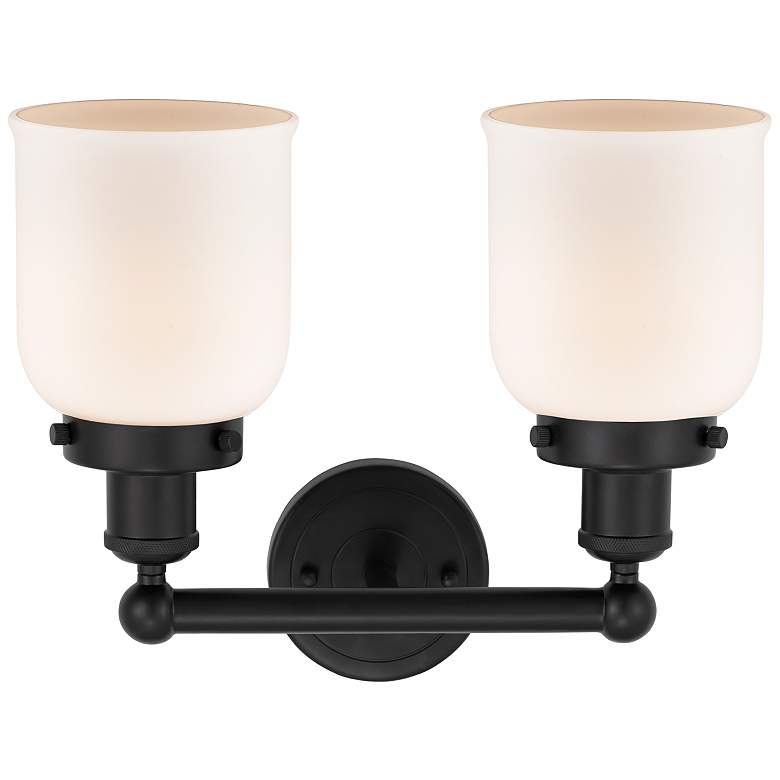 Image 2 Edison Small Bell 16" 2-Light Matte Black Bath Light w/ Matte White Sh more views