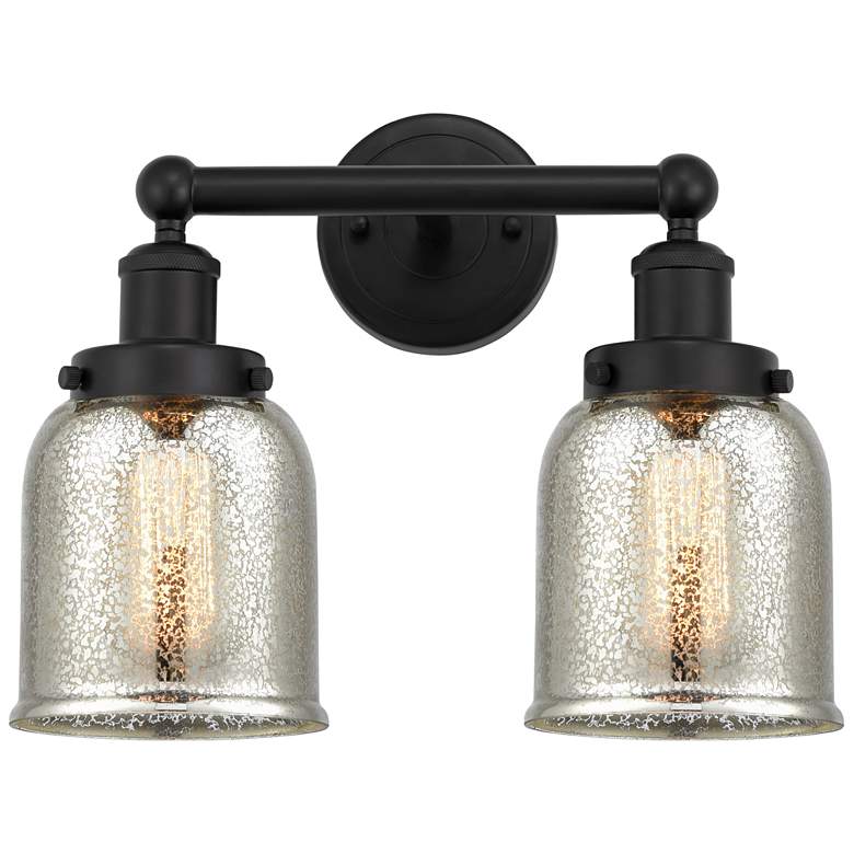 Image 1 Edison Small Bell 16" 2-Light Matte Black Bath Light w/ Mercury Shade