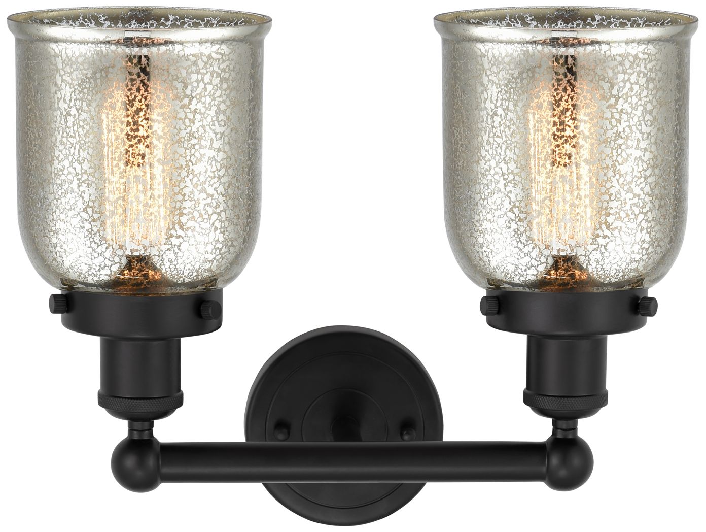 Image 2 Edison Small Bell 16" 2-Light Matte Black Bath Light w/ Mercury Shade more views