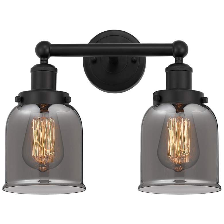 Image 1 Edison Small Bell 16" 2-Light Matte Black Bath Light w/ Plated Smoke S