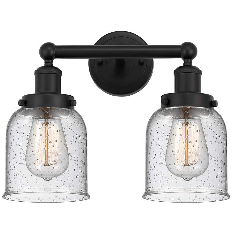 Image 1 Edison Small Bell 16" 2-Light Matte Black Bath Light w/ Seedy Shade