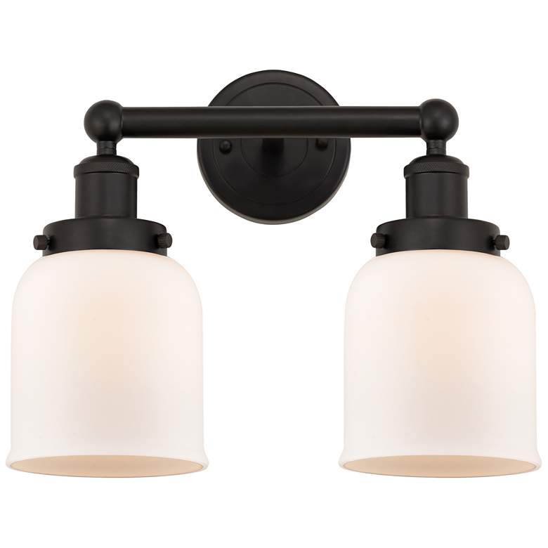 Image 1 Edison Small Bell 16" 2-Light Oil Rubbed Bronze Bath Light w/ White Sh