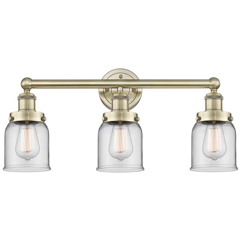 Image 1 Edison Small Bell 24.5"W 3 Light Antique Brass Bath Light With Clear S
